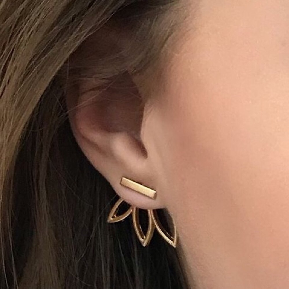 ⚜️𝟯𝟬%𝗢𝗙𝗙 𝗯𝘂𝗻𝗱𝗹𝗲𝘀 𝟯+⚜️ NEW Lotus Minimalist Jacket Earrings - Picture 11 of 14